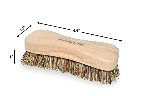 Naturolic All-Natural Wooden Scrub Brush Set, Kitchen Scrub Brush with Wooden Handle, Palmyra Bristle Brush, Eco Friendly Cleaning Products, Scrub Brush Set of 2