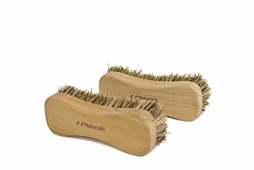 Naturolic All-Natural Wooden Scrub Brush Set, Kitchen Scrub Brush with Wooden Handle, Palmyra Bristle Brush, Eco Friendly Cleaning Products, Scrub Brush Set of 2