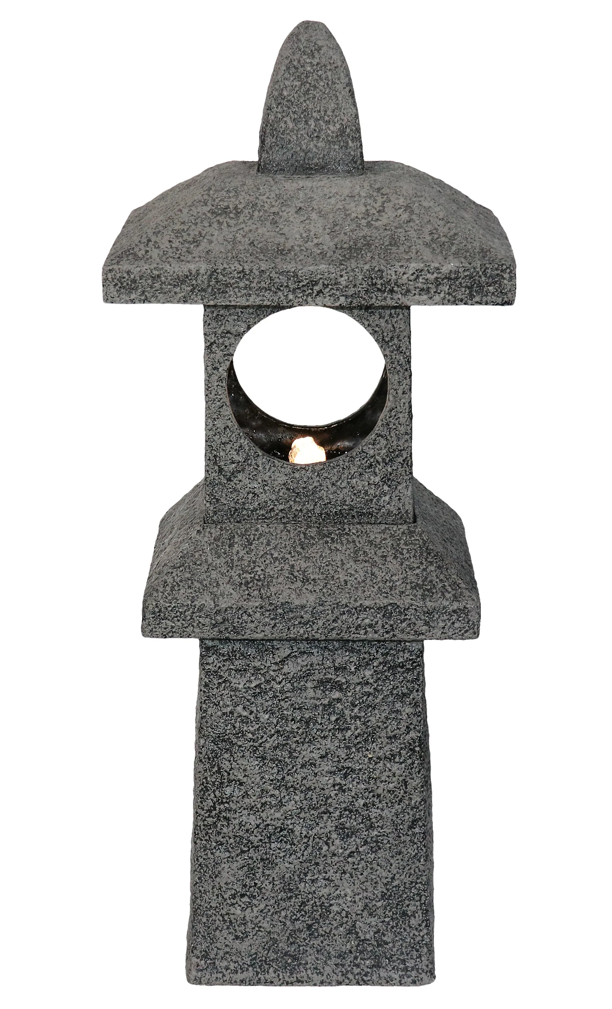 Pagoda Fountain Outdoor Water Feature With Warm White Led