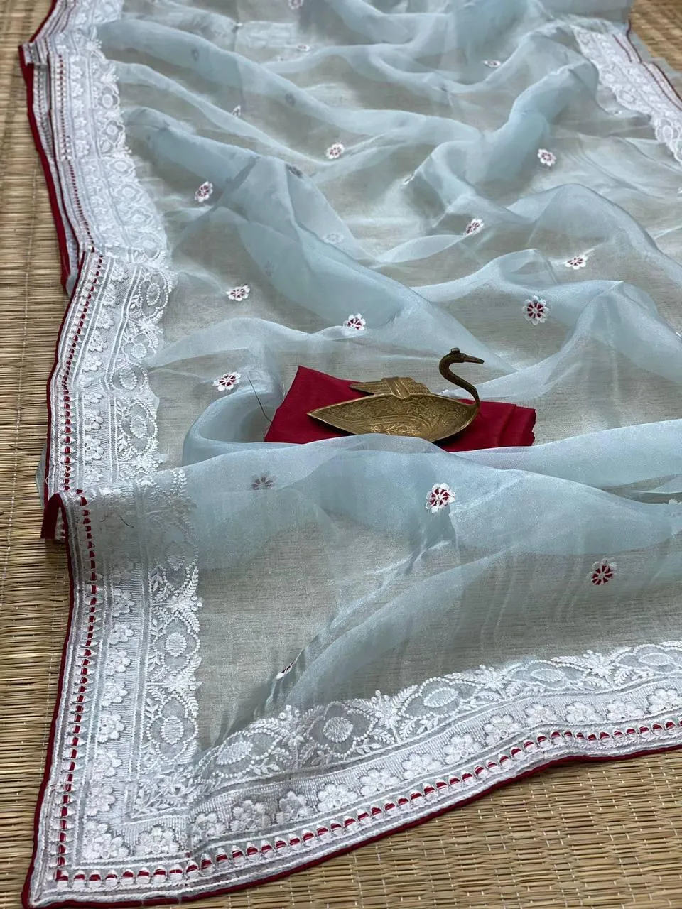 Pale Blue Organza Embroidery Saree