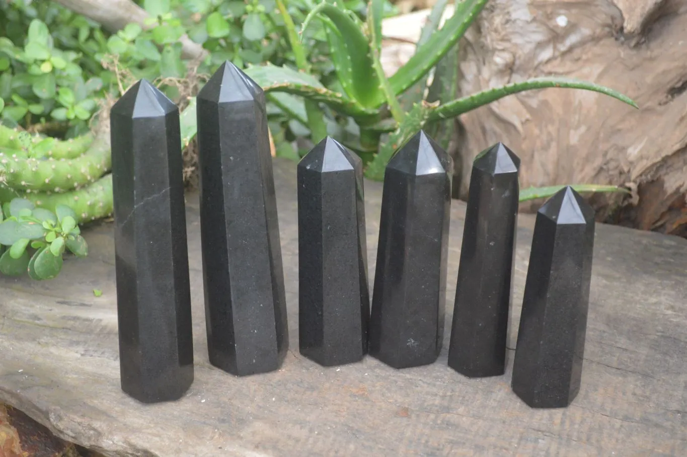 Polished Black Basalt Point-Prism x 6 From Antsirabe, Madagascar