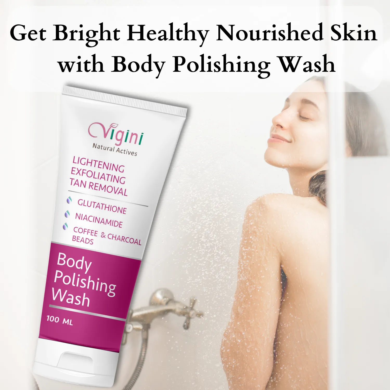 Vigini Skin Lightening Whitening Polishing Exfoliator Coffee Tan Pigmentation Scrub Body Wash - 100ml